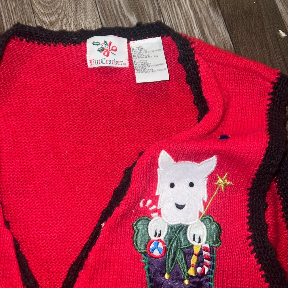 Red  Vest with Dog Embroidery Vintage